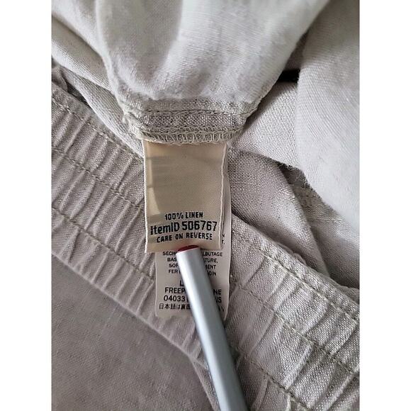 LL Bean Wide Leg Linen Pants Women 14 Tan Drawstring Elastic Waist Beach Coastal - Picture 7 of 11